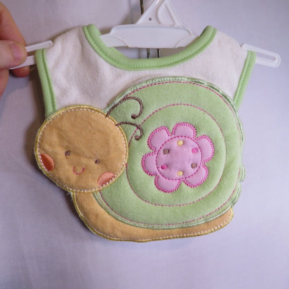 Baby Snail Terrycloth Bib by Bon Be'be'  hook & loop closure one size
